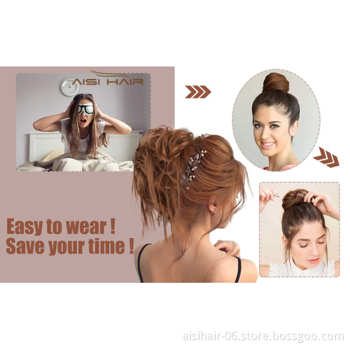 Aisi Hair Synthetic Donut Brown Chignon Curly Bun Pad Chignon Elastic Band Ribbon Ponytail Rope Rubber Hair Extension For Women